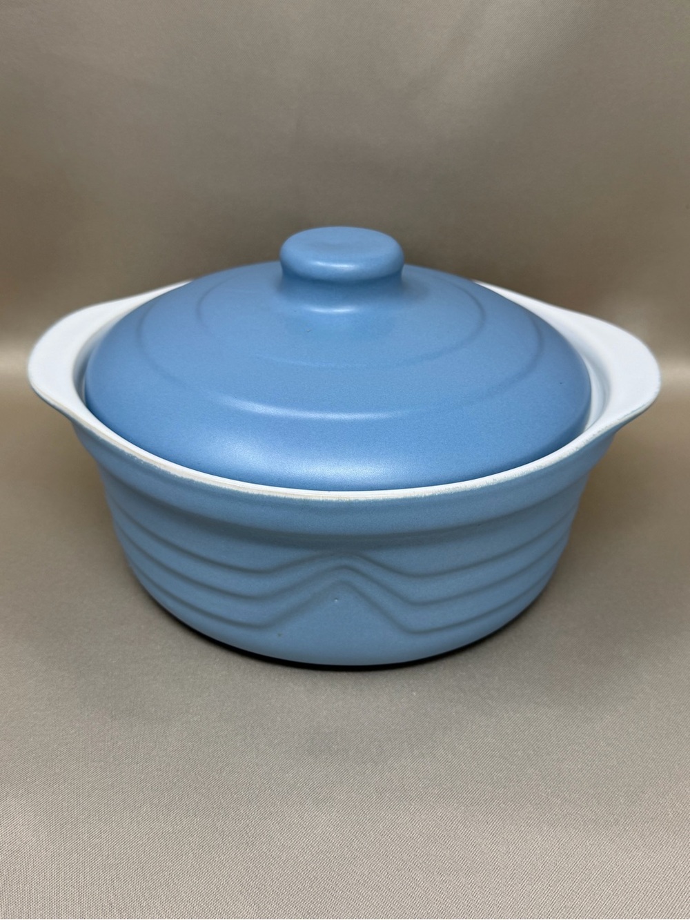 Vintage MCM Brazil Blue White Ceramic Covered Casserole Dish